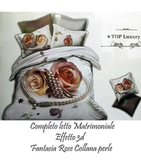 Completo Letto 3d Lenzuola Matrimoniale Sotto Sopra Copricuscini Rose Con Perle         