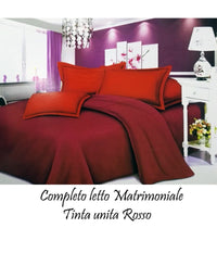 Completo Letto Lenzuola Matrimoniale Con Copri Cuscini Tinta Unita Colore Rosso         