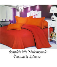 Completo Letto Lenzuola Matrimoniale Con Copricuscini Tinta Unita Colore Salmone         