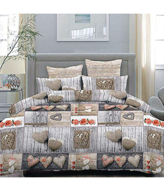 Completo Matrimoniale Caldo Lenzuolo 250x290cm Maxi Angoli Cuori E Rose Grigio         