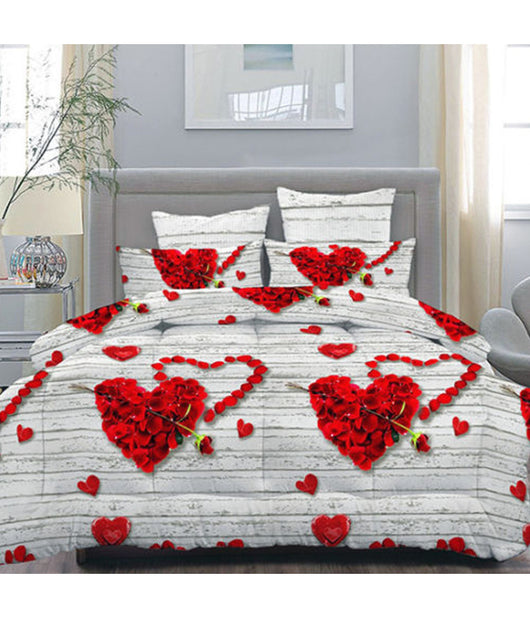 Completo Matrimoniale Caldo Lenzuolo 250x290cm Maxi Angoli Cuori Petali Rosa         