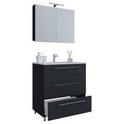 Completo di Ezooza Mobile a terra con 3 cassetti Extra Large con lavabo in ceramica di alta qualità e mobile specchio, Nero ,