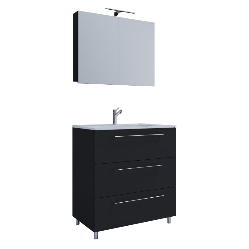 Completo di Ezooza Mobile a terra con 3 cassetti Extra Large con lavabo in ceramica di alta qualità e mobile specchio, Nero ,
