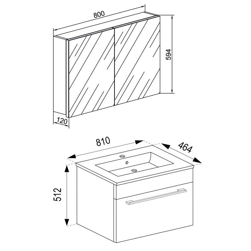 Completo di Ezooza Mobile sospeso con 1 cassetto Extra Large con lavabo in ceramica di alta qualità e mobile specchio, Bianco ,