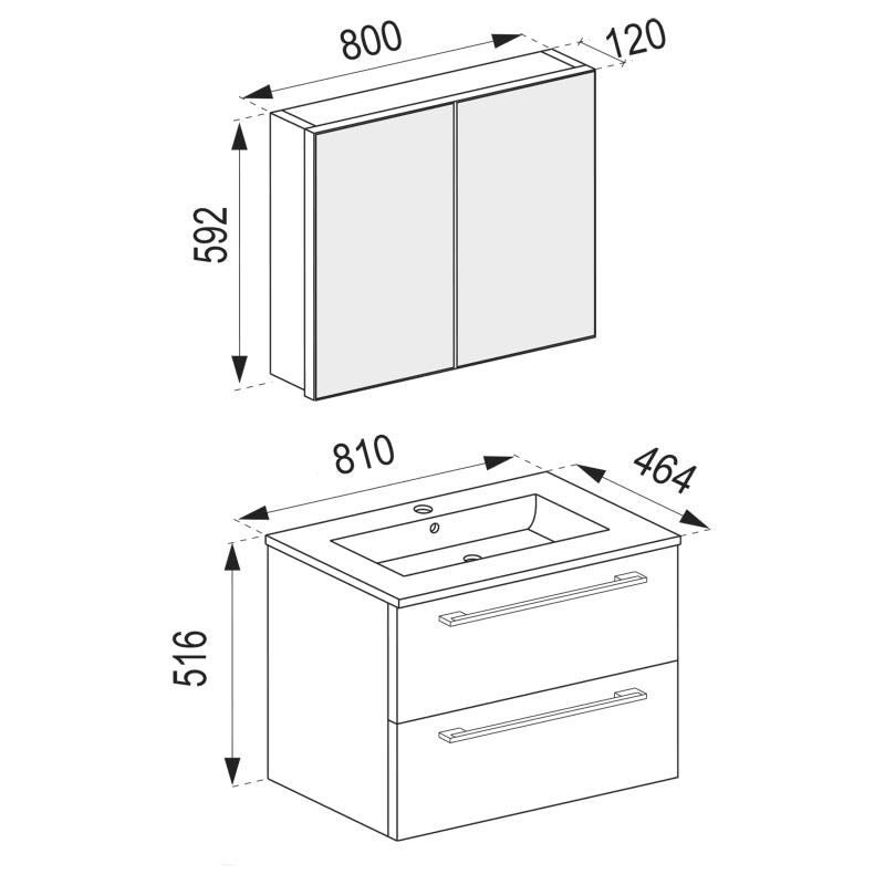 Completo di Ezooza Mobile Sospeso con 2 cassetti Extra Large con lavabo in ceramica di alta qualità e mobile specchio, Bianco ,