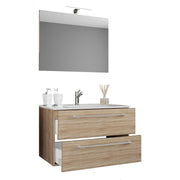 Completo di Ezooza Mobile Sospeso con 2 cassetti Extra Large con lavabo in ceramica di alta qualità e specchio, Rovere Sonoma ,