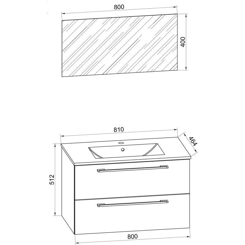 Completo di Ezooza Mobile Sospeso con 2 cassetti Extra Large con lavabo in ceramica di alta qualità e specchio, Rovere miele ,