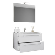 Completo di Ezooza Mobile Sospeso con 2 cassetti Extra Large con lavabo in ceramica di alta qualità e mobile specchio, Bianco ,