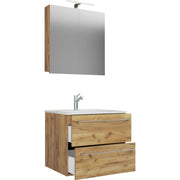 Completo di Ezooza Mobile Sospeso con 2 cassetti Large con lavabo in ceramica di alta qualità e mobile specchio, Rovere miele ,
