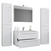 Completo Set bagno 5 Pezzi Mobile sospeso 2 casetti con Lavabo XL in ceramica incl 2 Colonne e mobile specchio, Bianco ,