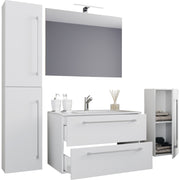 Completo Set bagno 5 pz Mobile sosp 2 casetti con Lavabo large in ceramica incl 1 Colonna 1 mobile sosp e specchio, Bianco