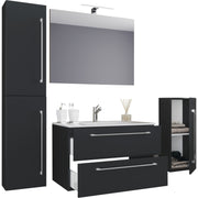 Completo Set bagno 5 pz Mobile sosp 2 casetti con Lavabo large in ceramica incl 1 Colonna 1 mobile sosp e specchio, Nero