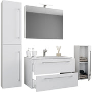 Completo Set5 pz Mobile sosp 2 casetti con Lavabo XL in ceramica incl 1 Colonna 1 mobile sosp e mobile specchio, Bianco