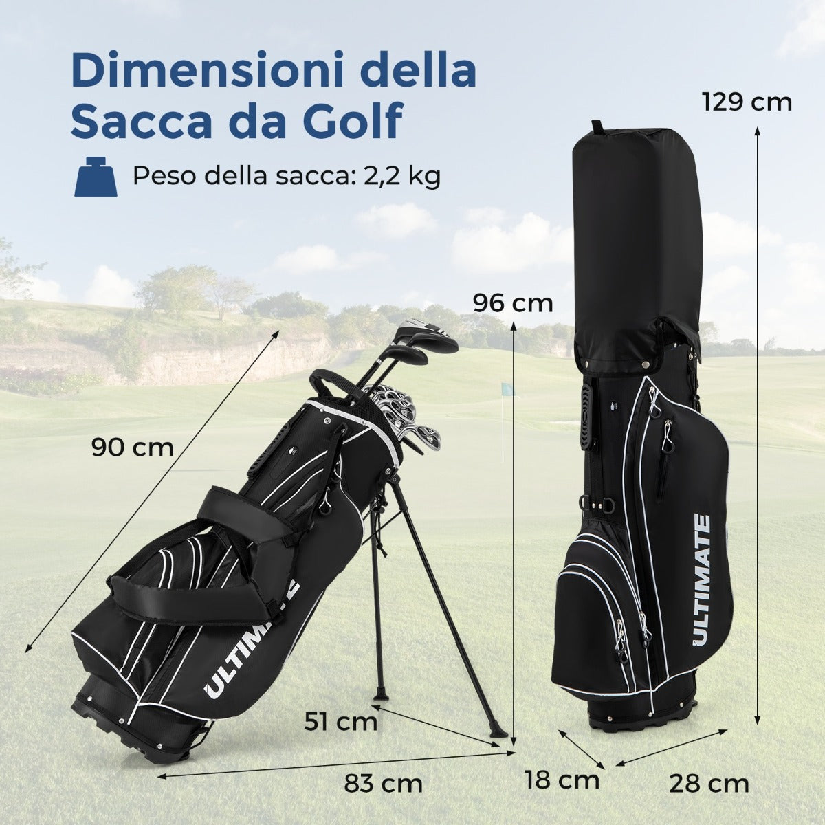 Borsa da golf con supporto driver #1 da 460CC con copri testa, Set completo di mazze da golf per uomo per mancini Nero-Golf