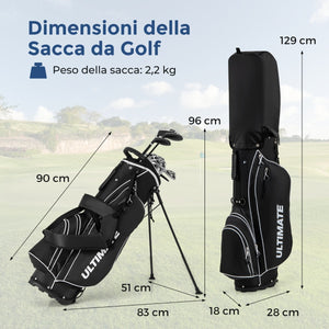 Borsa da golf con supporto driver #1 da 460CC con copri testa, Set completo di mazze da golf per uomo per mancini Nero-Golf