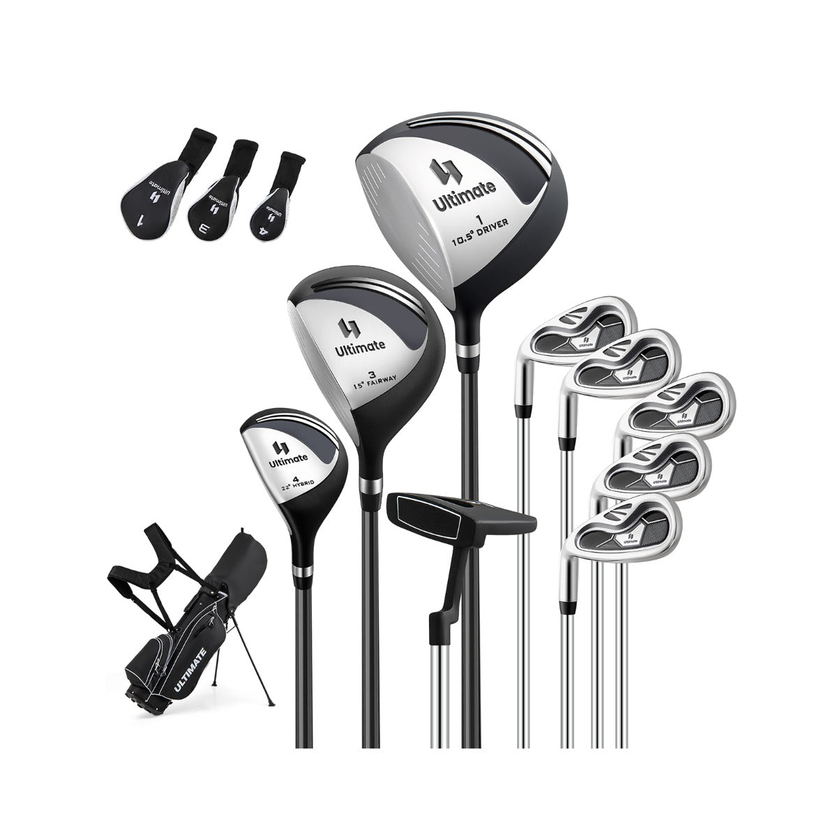 Borsa da golf con supporto driver #1 da 460CC con copri testa, Set completo di mazze da golf per uomo per mancini Nero-Golf