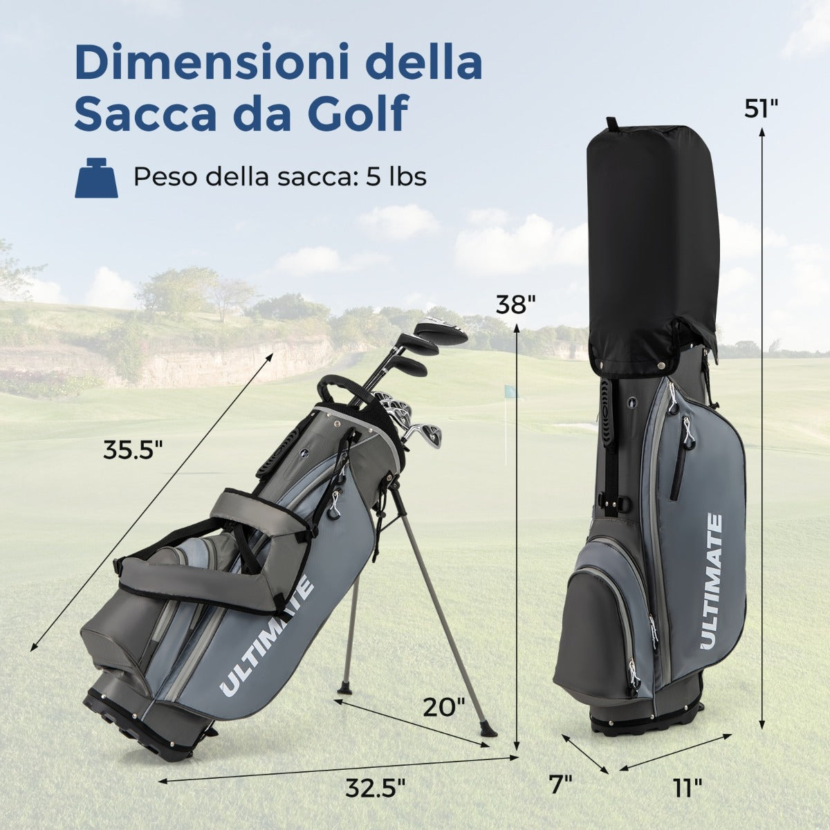 Borsa da golf con supporto driver #1 da 460CC con copri testa, Set completo di mazze da golf per uomo per mancini Grigio-Golf