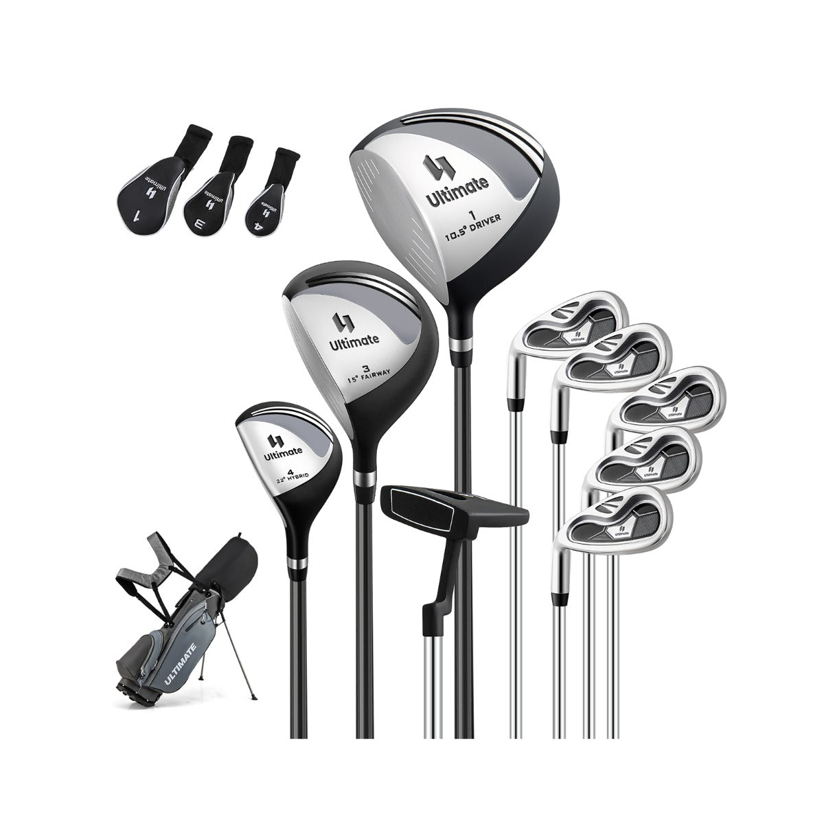 Borsa da golf con supporto driver #1 da 460CC con copri testa, Set completo di mazze da golf per uomo per mancini Grigio-Golf