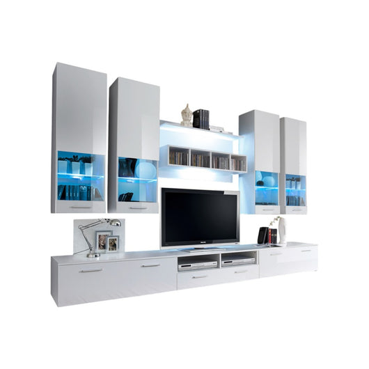Composizione di mobili per TV design collezione SAGA. Colore bianco.