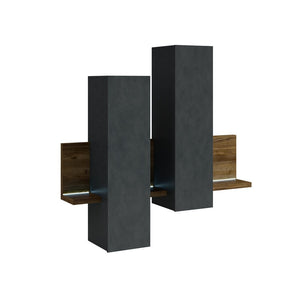 Composizione murale con LED. Colori grigio e quercia scura. Collezione BERGAMO.