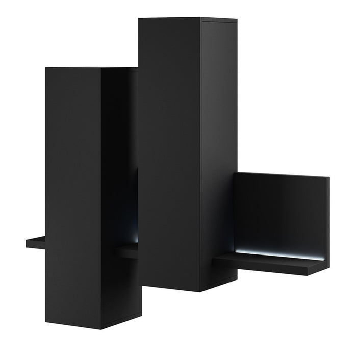 Composizione murale con LED. Colore nero super opaco. Collezione BERGAMO.