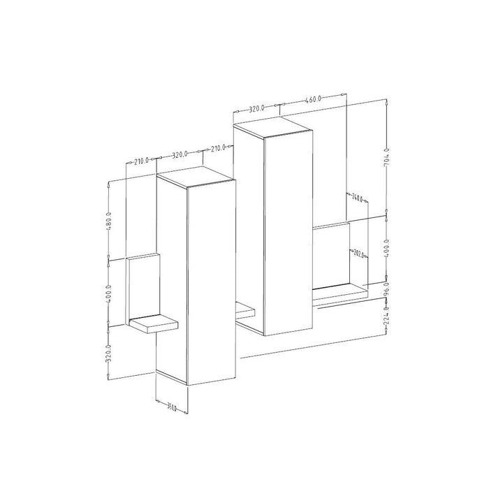 Composizione murale BERGAMO – 152 cm – Bianco e effetto cemento – LED integrati – Design moderno