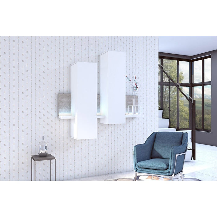 Composizione murale BERGAMO – 152 cm – Bianco e effetto cemento – LED integrati – Design moderno