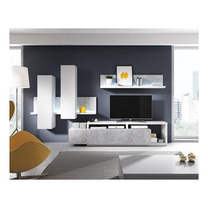 Composizione murale BERGAMO – 152 cm – Bianco e effetto cemento – LED integrati – Design moderno