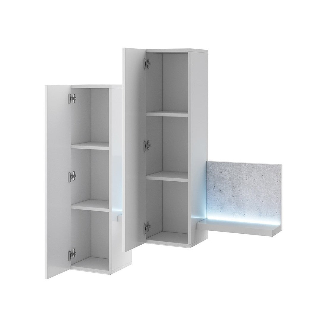 Composizione murale BERGAMO – 152 cm – Bianco e effetto cemento – LED integrati – Design moderno