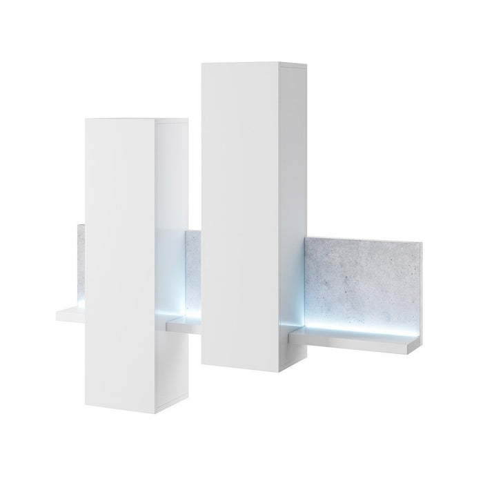 Composizione murale BERGAMO – 152 cm – Bianco e effetto cemento – LED integrati – Design moderno