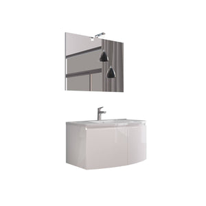 Composizione bagno 2 ante con lavabo in ceramica e specchio con lampada led - HDcasa