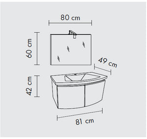 Composizione bagno 2 ante con lavabo in ceramica e specchio con lampada led - HDcasa