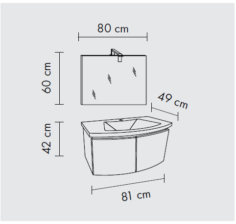 Composizione bagno 2 ante con lavabo in ceramica e specchio con lampada led - HDcasa