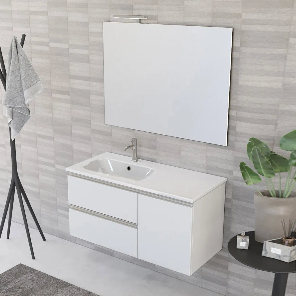 Composizione bagno sospesa 100 cm Master bianco con top e specchio