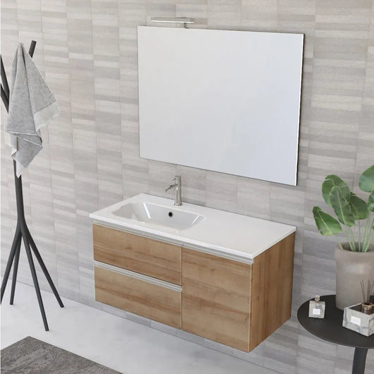 Composizione bagno sospesa 100 cm Master rovere con top e specchio