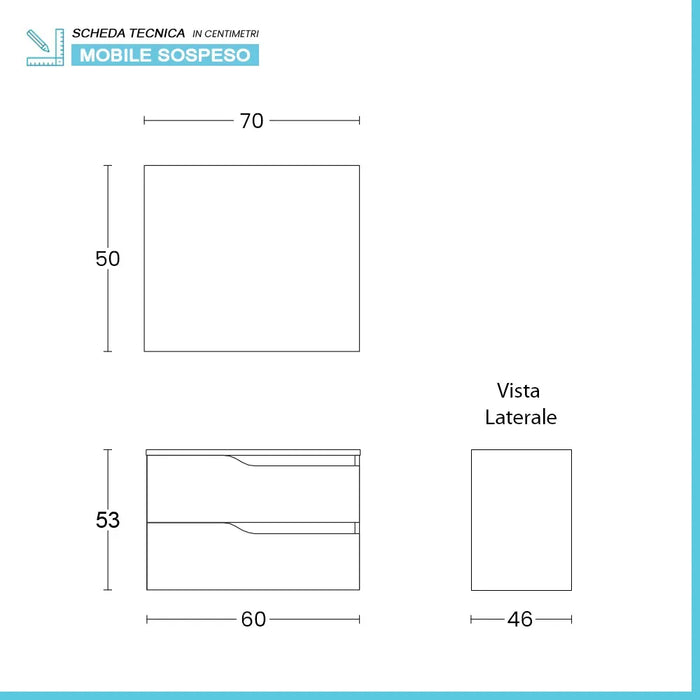 Composizione bagno sospesa 60cm in legno mdf quercia e bianco Sumya