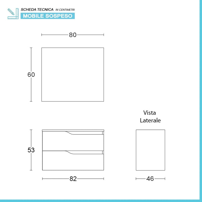 Composizione bagno sospesa 80cm in legno mdf quercia e bianco Sumya