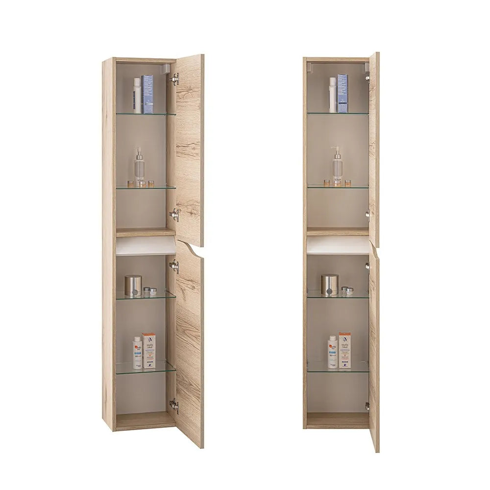 Composizione bagno sospesa 80cm in legno mdf quercia e bianco Sumya