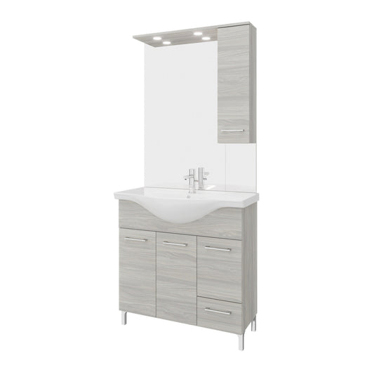 Composizione da bagno 3 ante da 105cm con lavabo e specchiera con pensile e luci a led