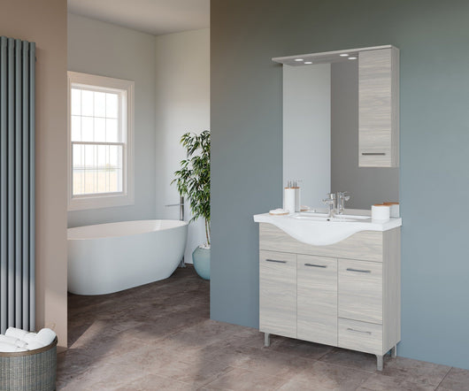 Composizione da bagno 3 ante da 105cm con lavabo e specchiera con pensile e luci a led