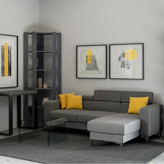 Composizione Libreria Kato Angolo 6 Ripiani 2 fianchi + 2 fasce retro - Cemento,B