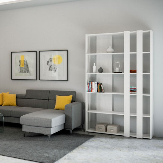 Composizione Libreria Small B Kato 6R 2 fianchi 4 fasce lunghe - Bianco Frassino