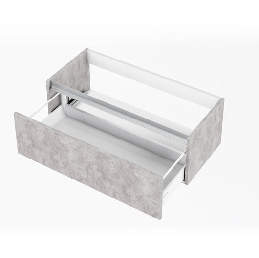 Mobile Bagno Sospesa 100cm Con Due Cassetti, Pensile Colonna, Specchio e Lampada - Cemento