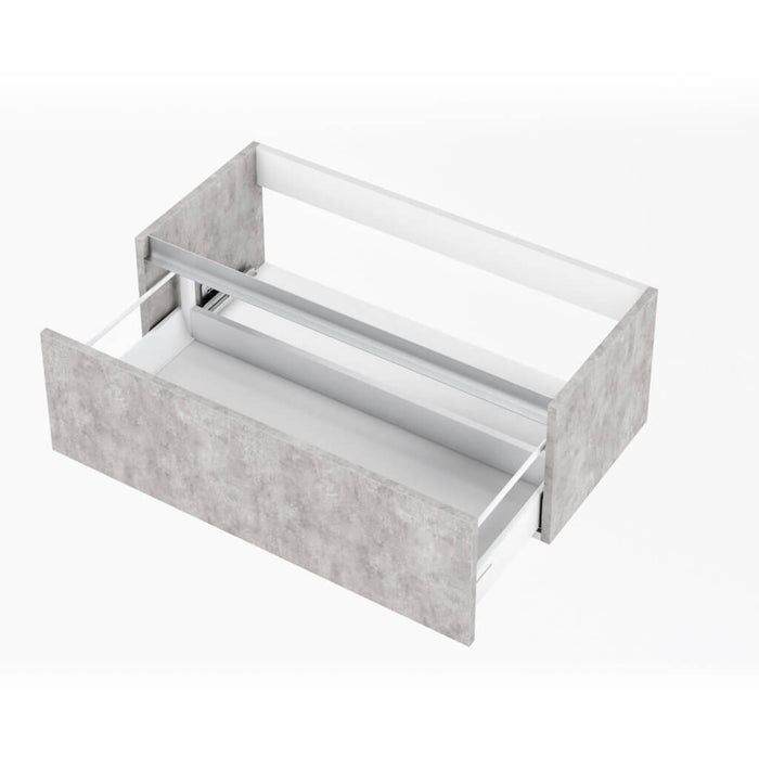 Mobile Bagno Sospesa 100cm Con Due Cassetti, Pensile Colonna, Specchio e Lampada - Cemento