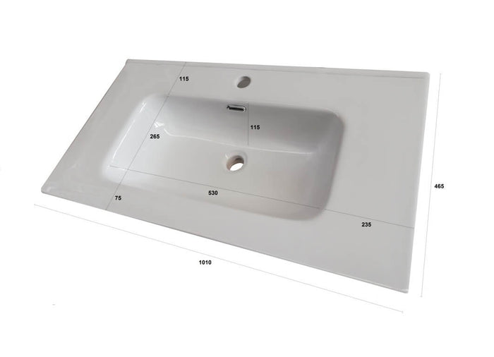 Mobile Bagno Sospesa 100cm Con Due Cassetti, Pensile Colonna, Specchio e Lampada - Cemento