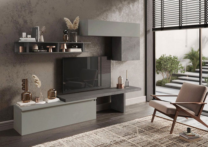 Conveniente Zona living innovativa L.280 cm, Ardesia e Piombo ZLCINFNCOMP25