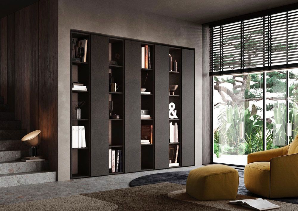 Elegante e spaziosa Parete libreria finitura Lava, Made in Italy ZLCINFNCOMP11