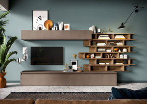 Economica e conveniente Parete di design L.276 con libreria, Bronzo e Mercure ZLCINFNCOMP13-1