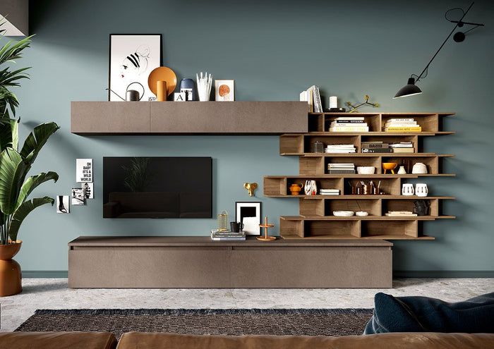 Economica e conveniente Parete di design L.276 con libreria, Bronzo e Mercure ZLCINFNCOMP13-1