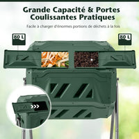 Compostiera Compostiera a doppia camera da 160 litri struttura in metallo girevole a 360° con 2 ante scorrevoli fori di ventilazione bpa free verde 20_0008354